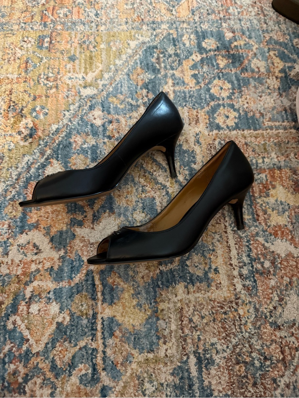 Coach Black Leather Peep-Toe Heels - Picture 2 of 4
